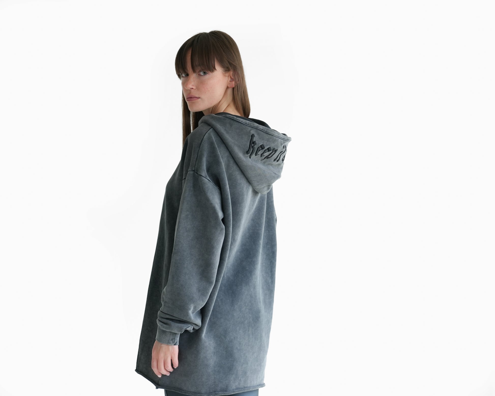 Hoodie "Keep it Street" with embroidery on the hood in gray streetwear drift